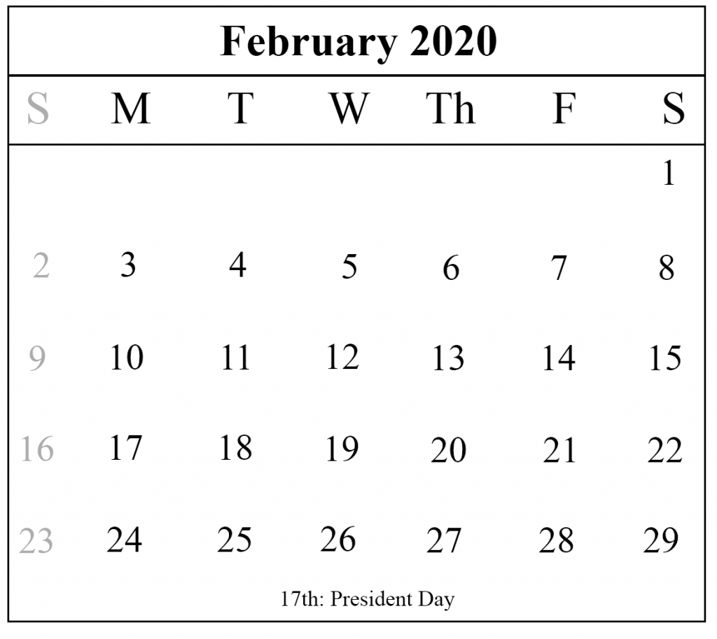 Free February 2020 Calendar Template