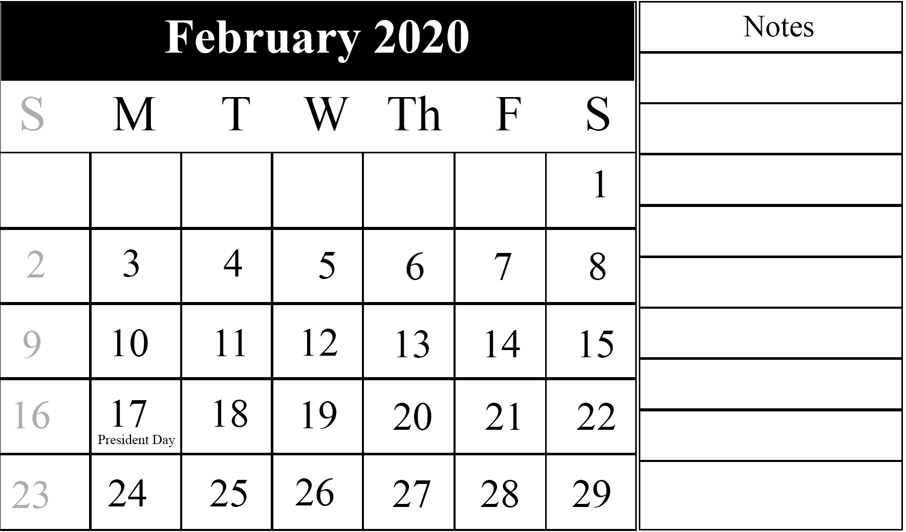Free February 2020 Printable Calendar Template Pdf Excel Word