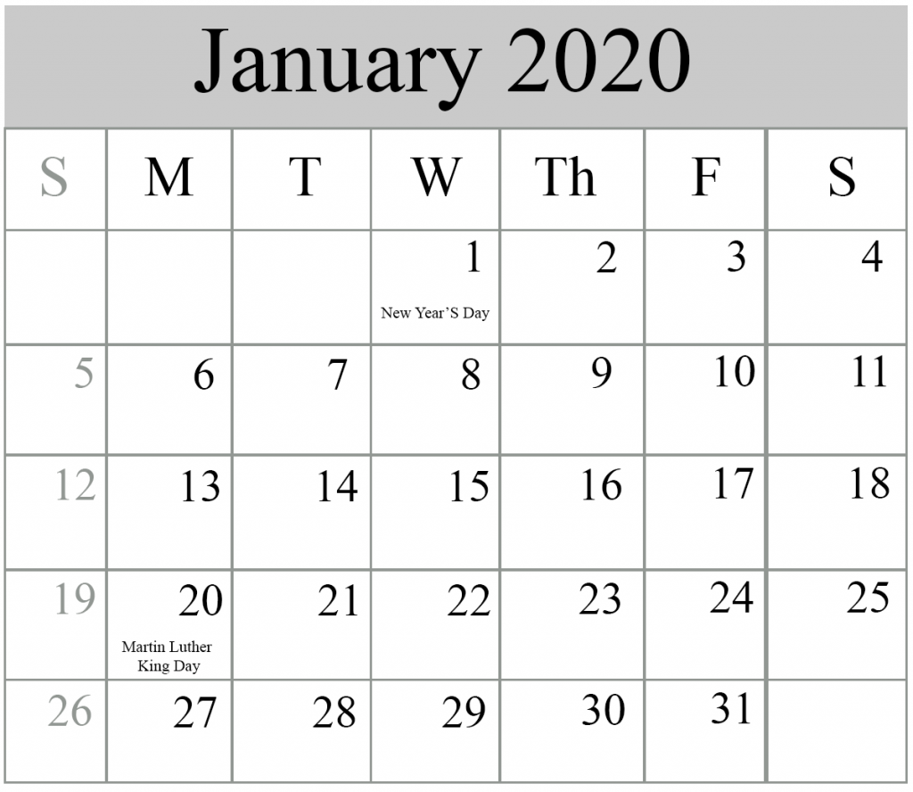 2020 January Blank Calendar Template