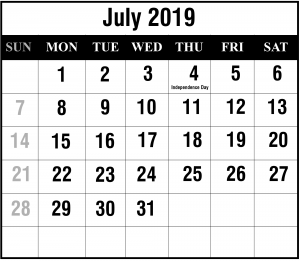 July Editable Calendar 2019