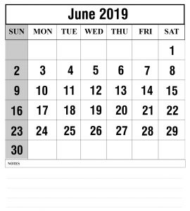 June Calendar 2019 Template