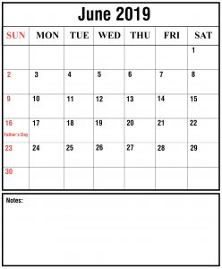 Free June 2019 Calendar With Holiday