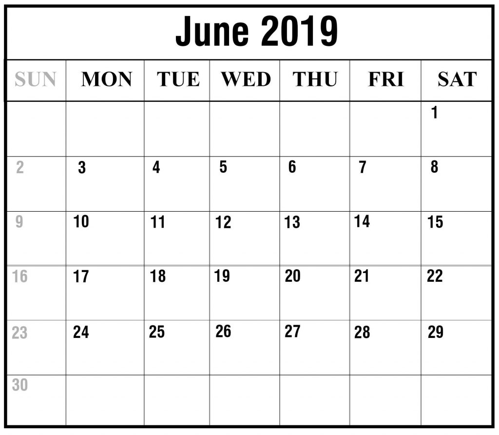 June 2019 Calendar Word