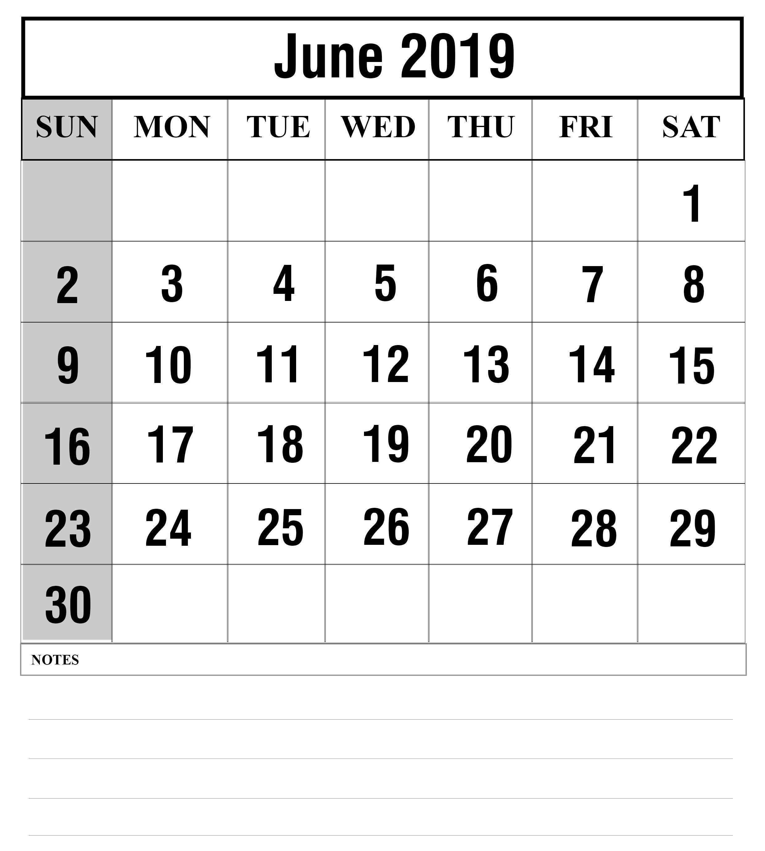 June 2019 Calendar Best Printable Calendar