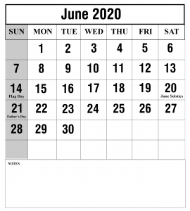 June Printable Calendar 2019