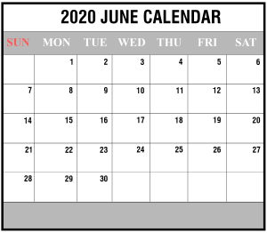 June 2020 Calendar Word Templates
