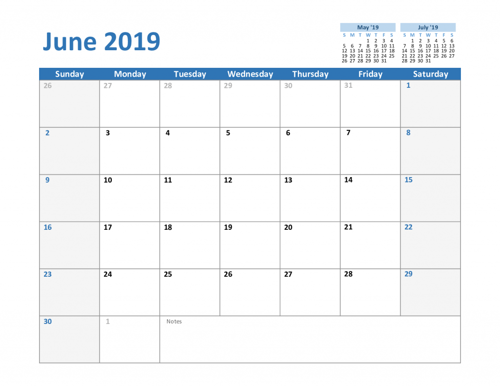 June Calendar 2019 Template