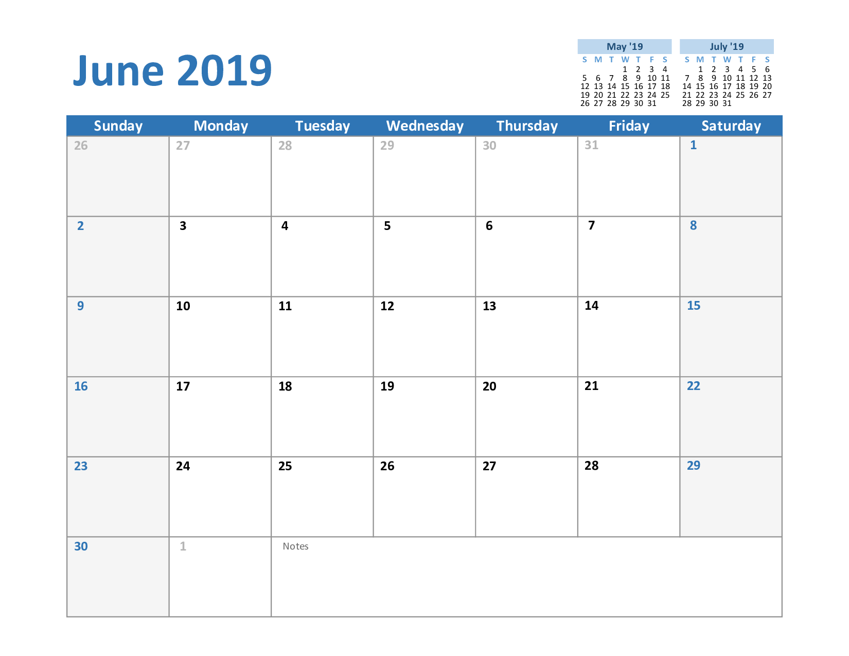 June Calendar 2019 Template Free Printable Calendar 2023