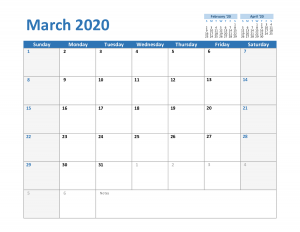 2020 March Excel Calendar Template