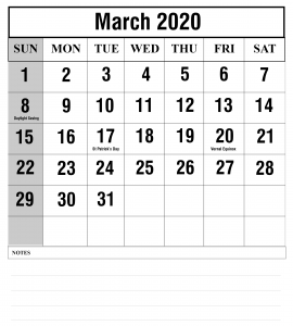 Free 2020 March Calendar PDF