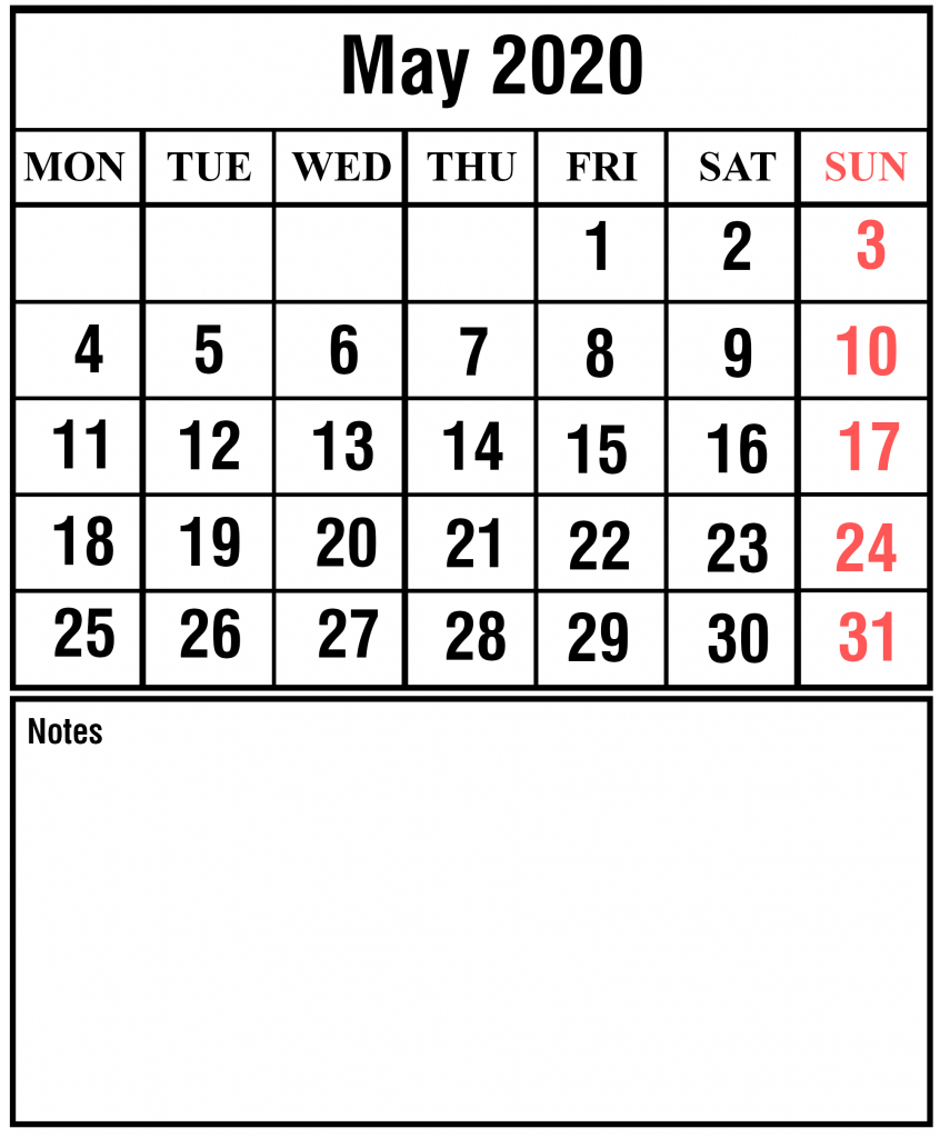 2020 May Blank Calendar Template
