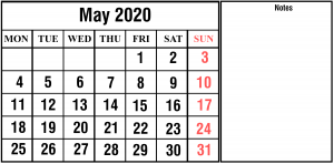 May 2020 Calendar Word Templates