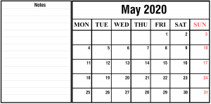  Free May 2020 Calendar Printable