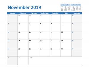 2019 November Excel Calendar Template