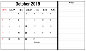 Free 2019 October Calendar PDF