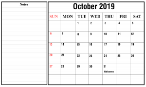 Free 2019 October Calendar PDF