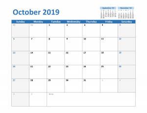 2019 October Excel Calendar Template