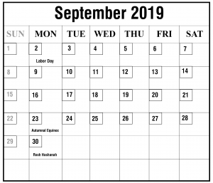 Printable September 2019 Monthly Calendar