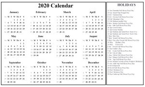 Sri Lanka 2020 Printable Calendar