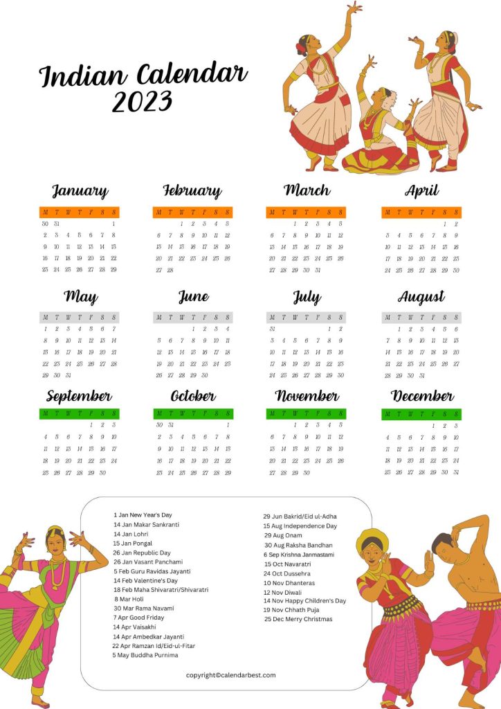 Printable Free Download Indian Calendar 2023 Template in PDF