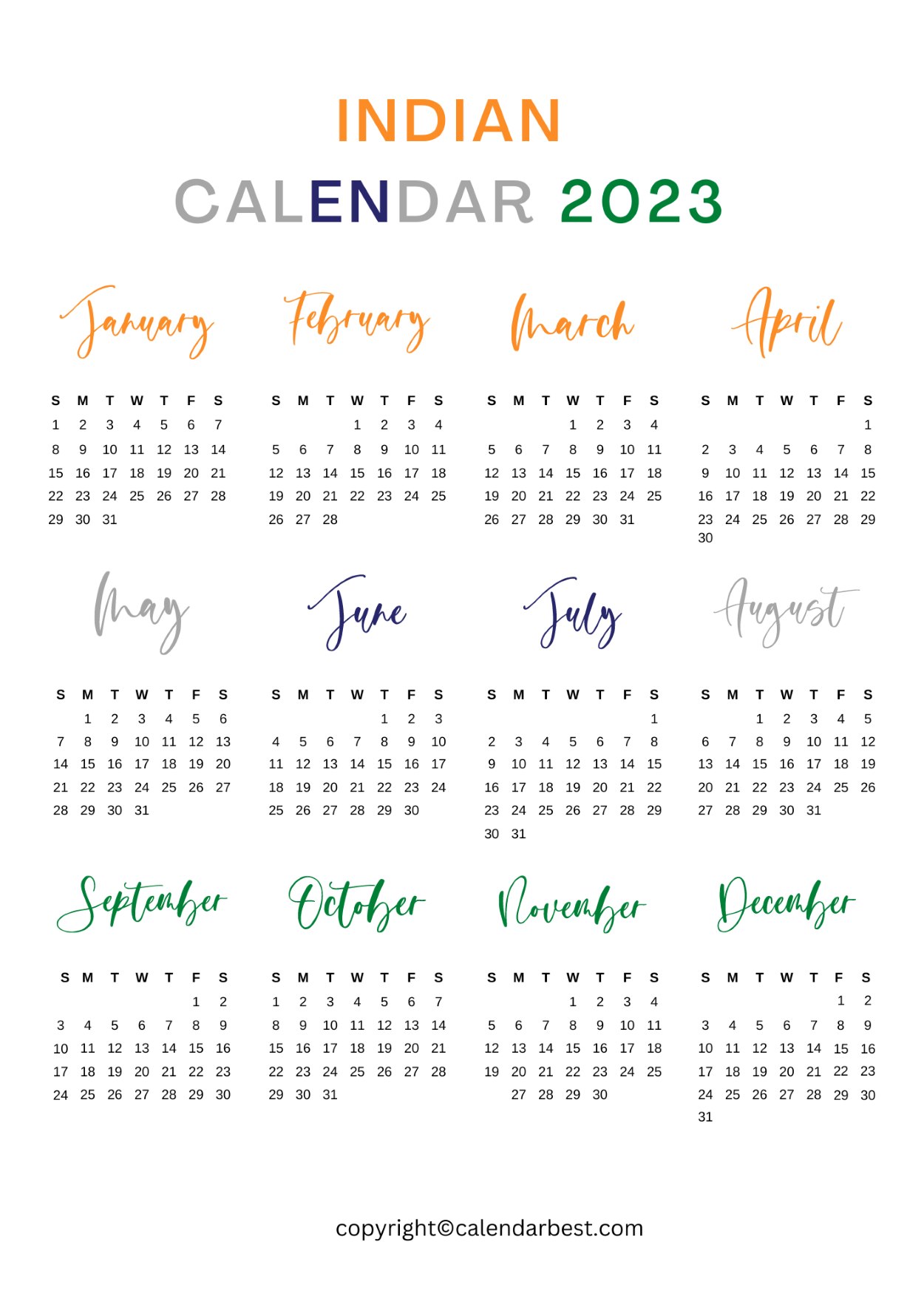 Indian Calendar 2023