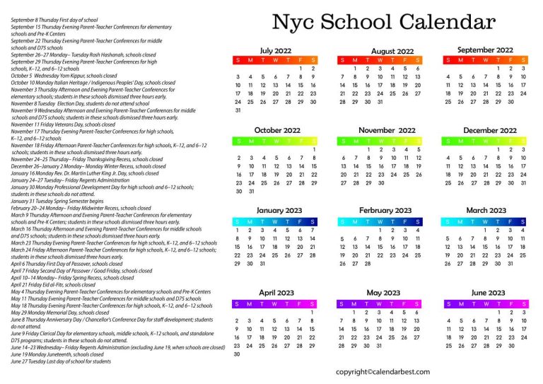 Free Printable NYC School Calendar 2023 Template in PDF