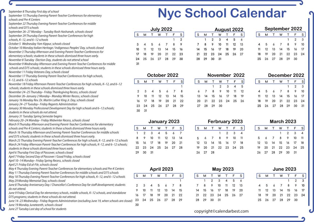 Printable Nyc School Calendar