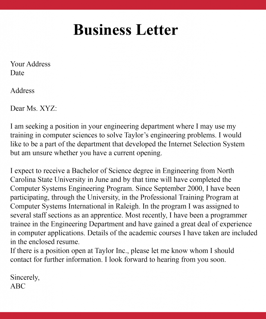 Business Letter Example for Students