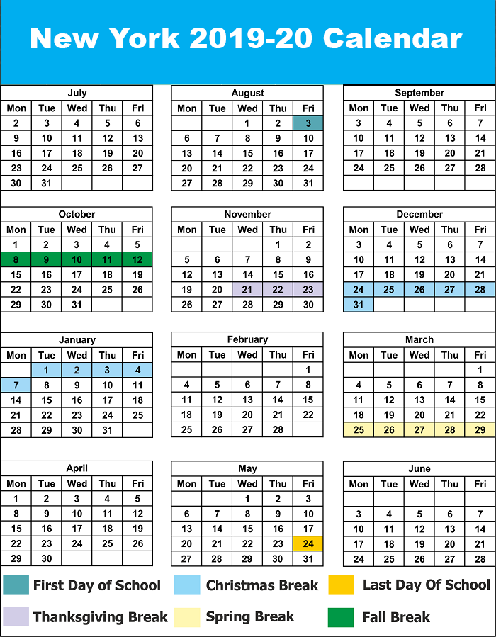 Nyc New York City School Calendar 2019 20 Best Printable Calendar