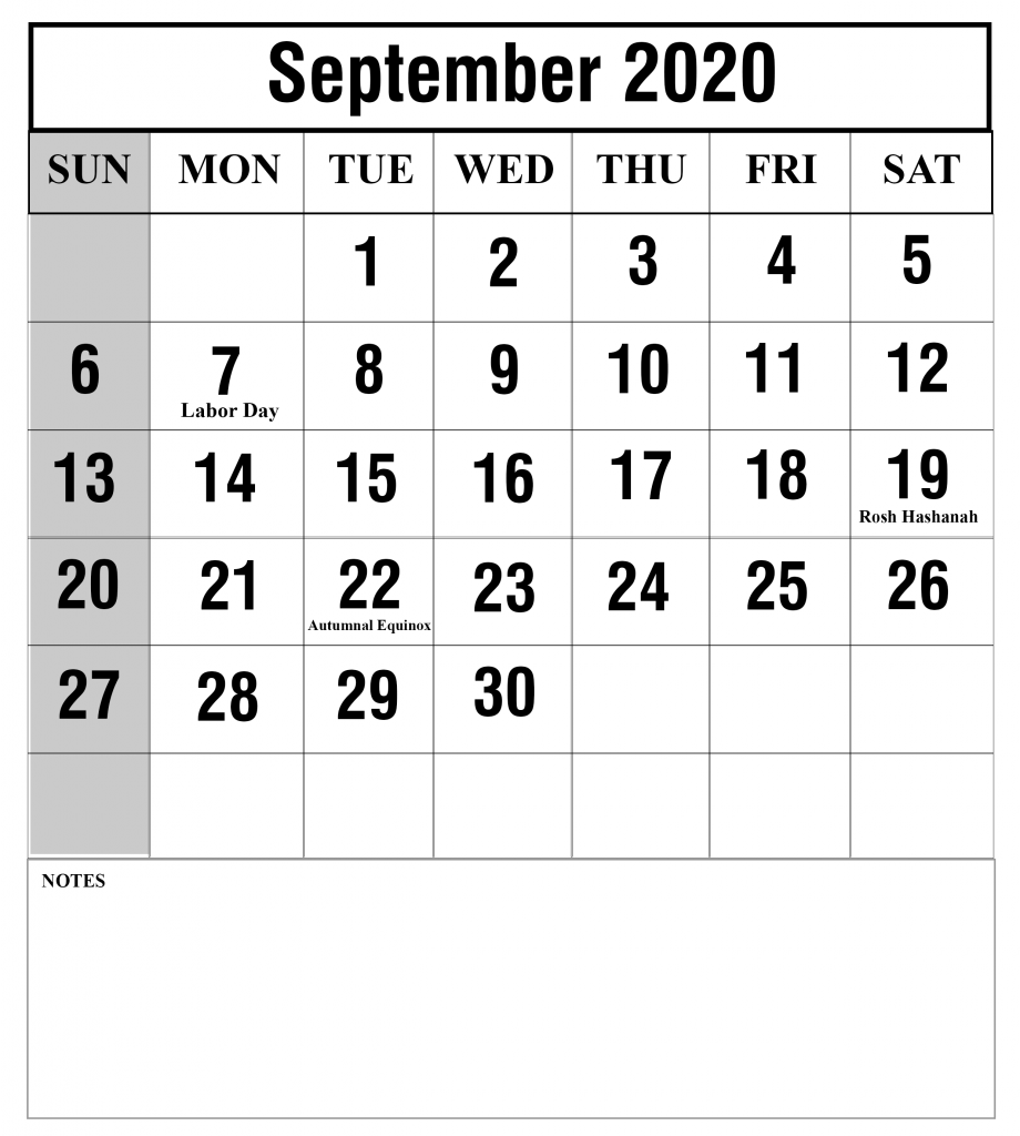 2020 September Blank Calendar