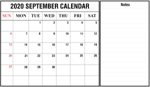 September Portrait And Landscape Calendar 2020