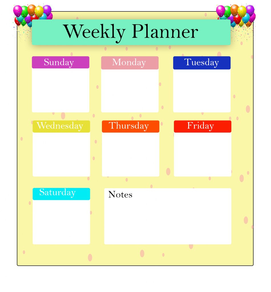 Kids Weekly Calendar Cute Colorful Printable Children's -  Portugal