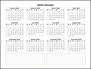 Free 2020 Yearly Calendar Template Word
