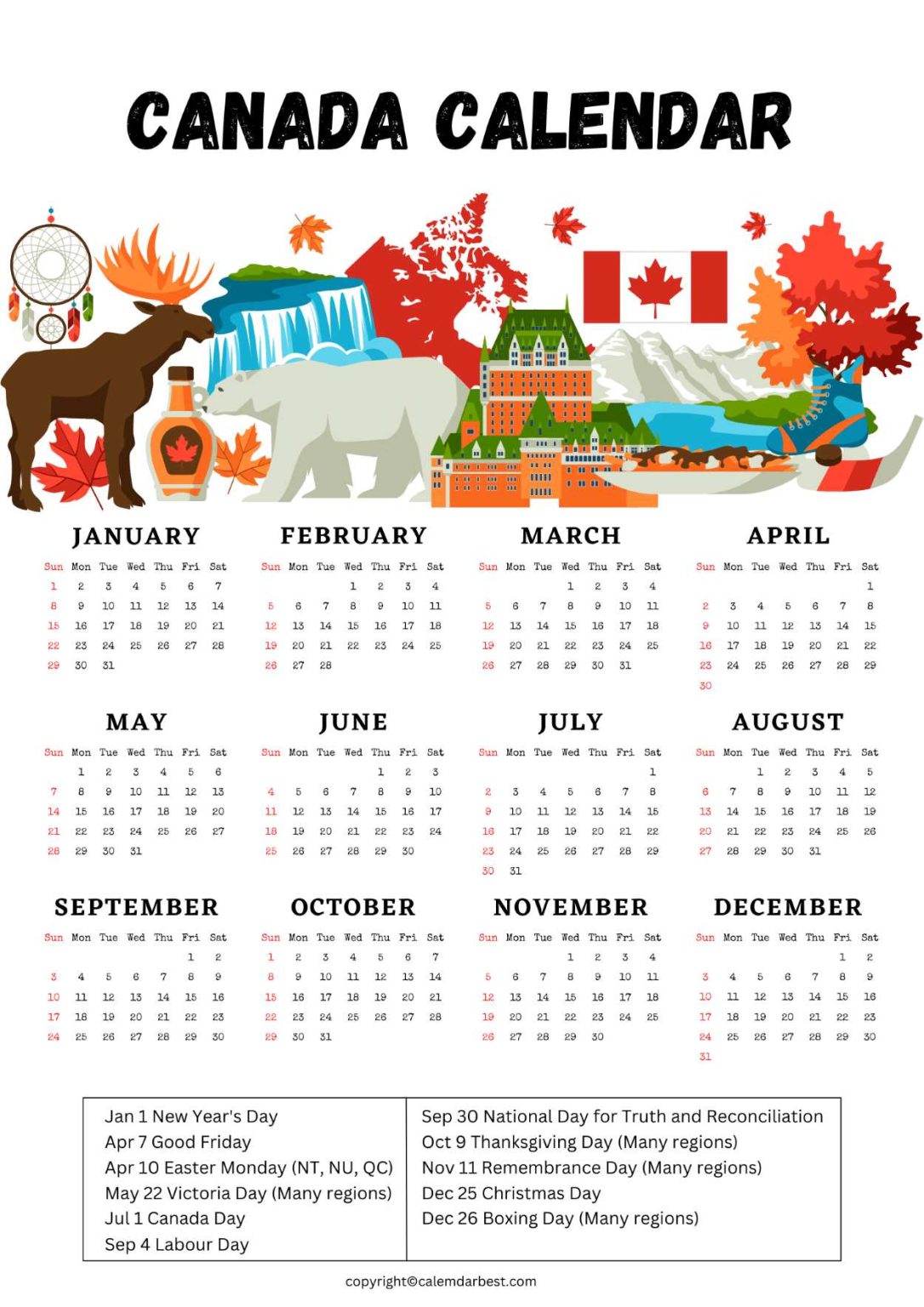 Canada Calendar 2023 With Holidays – Free Printable in PDF | Free ...