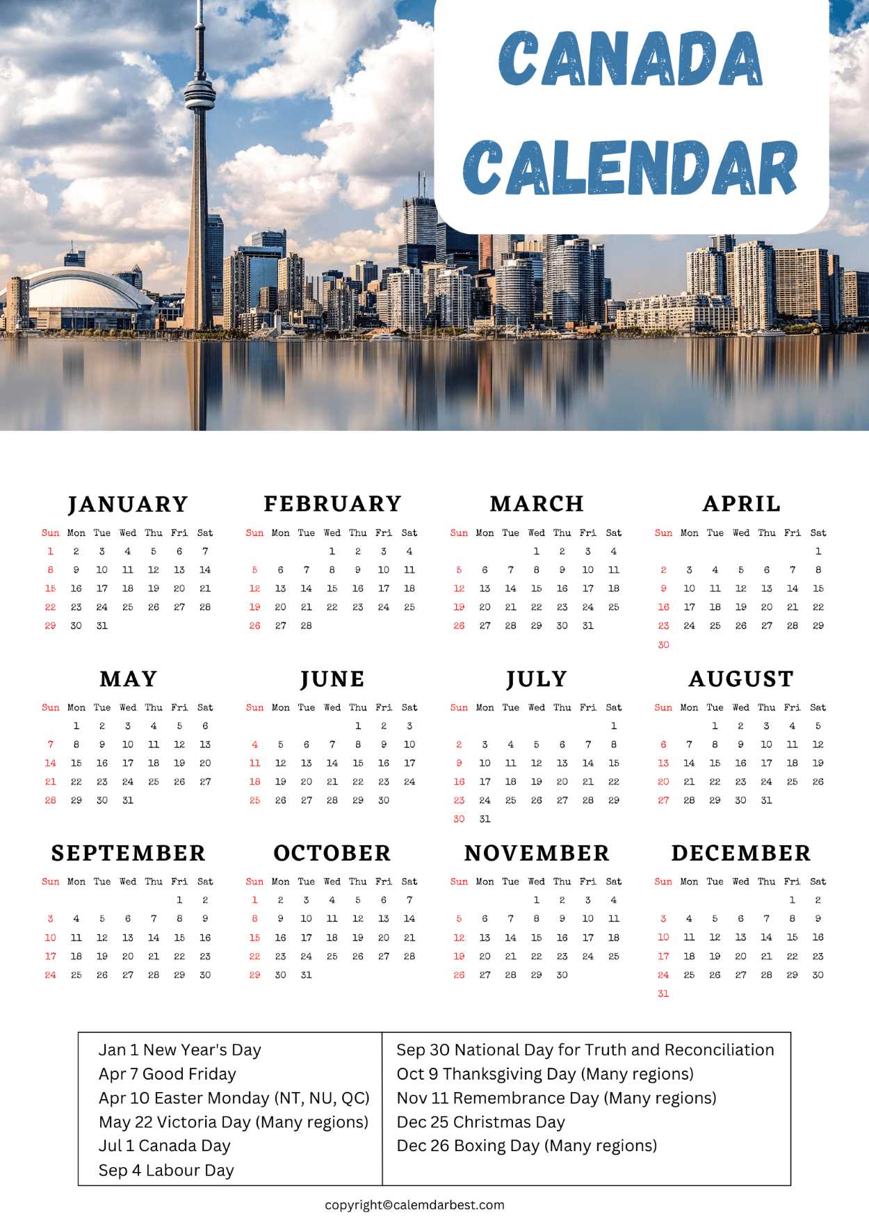 Printable Canada Calendar 2023