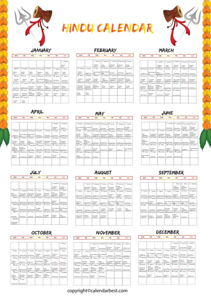 Hindu Calendar 2023 Printable