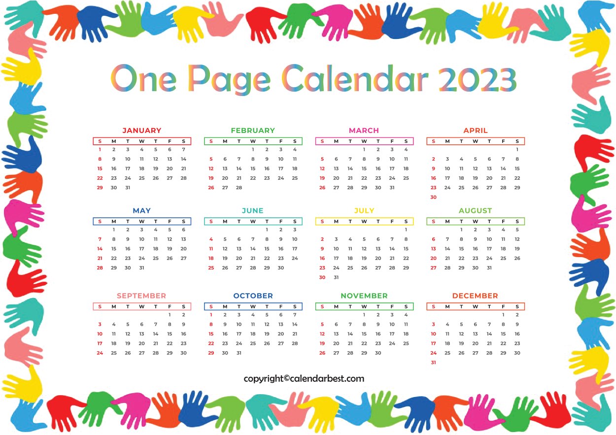One page calendar 2023 Printable