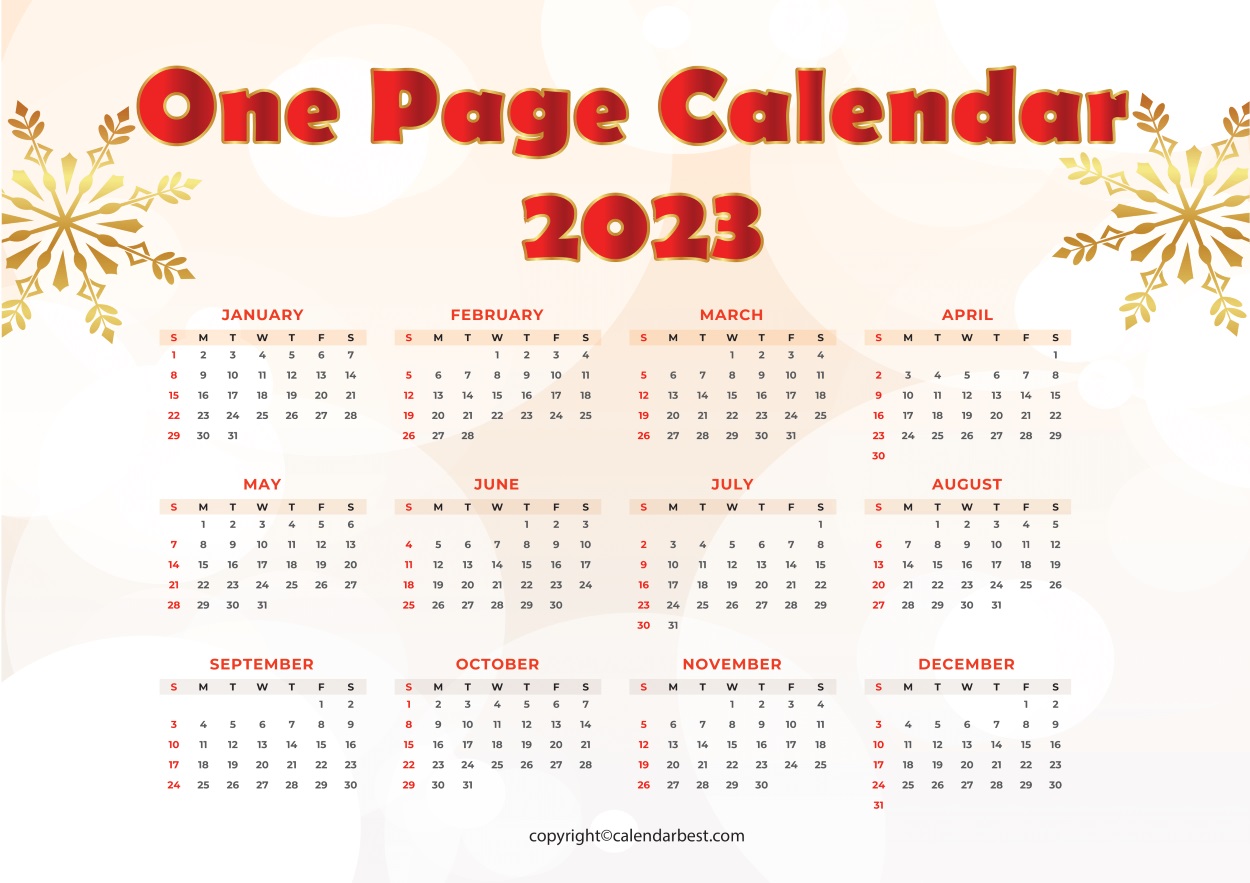 One page calendar 2023