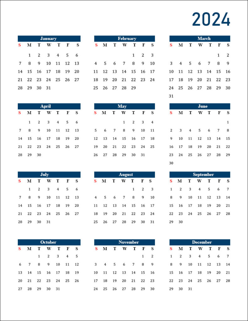 Printable Calendar 2024 Template