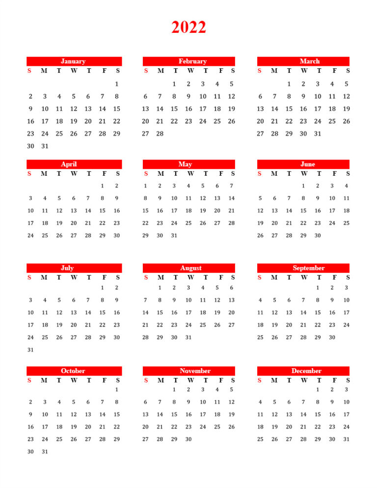 free blank calendar template 2022