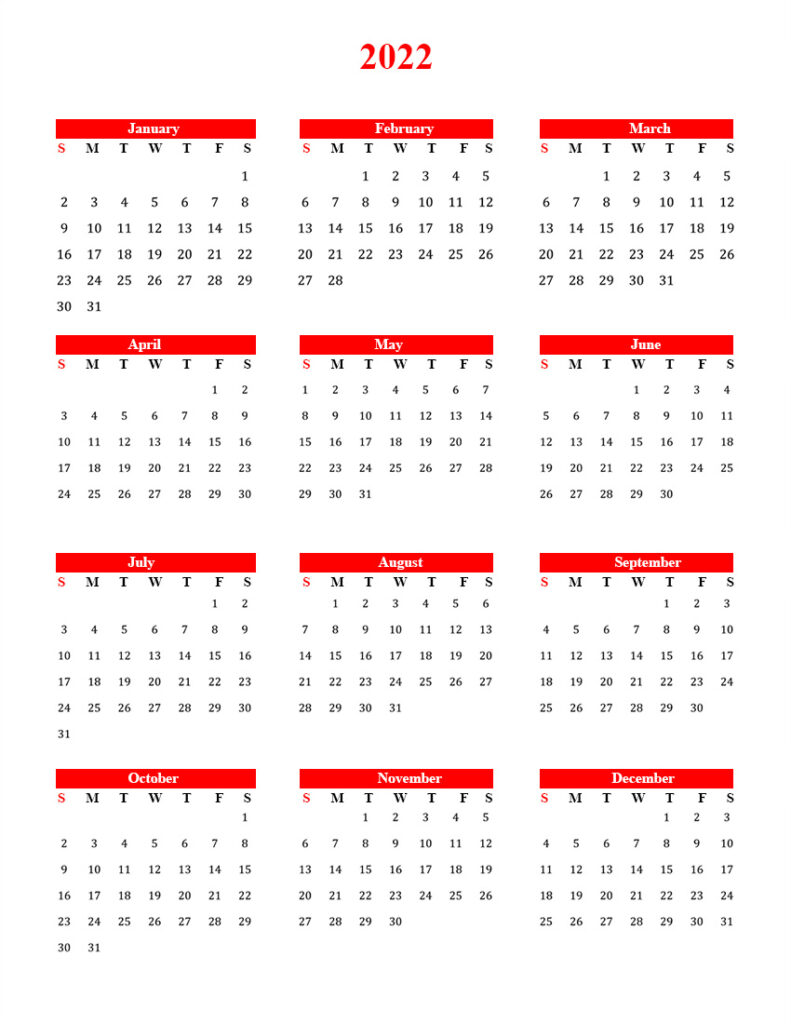 Free Blank Calendar 2022
