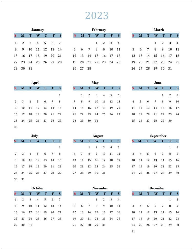 Calendar 2023 Blank