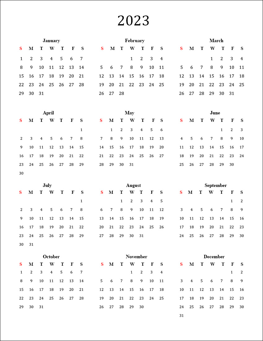 printable monthly calendar 2023
