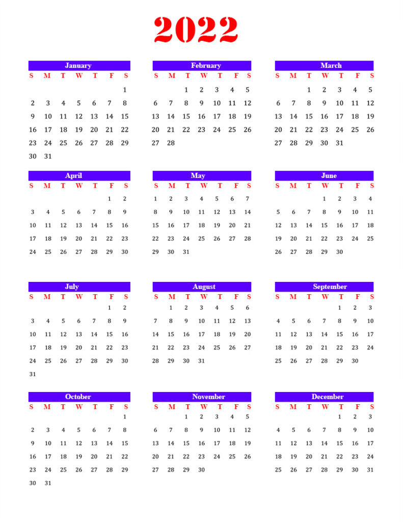 Pdf Calendar 2022 Free Blank Calendar 2022 Template In Pdf