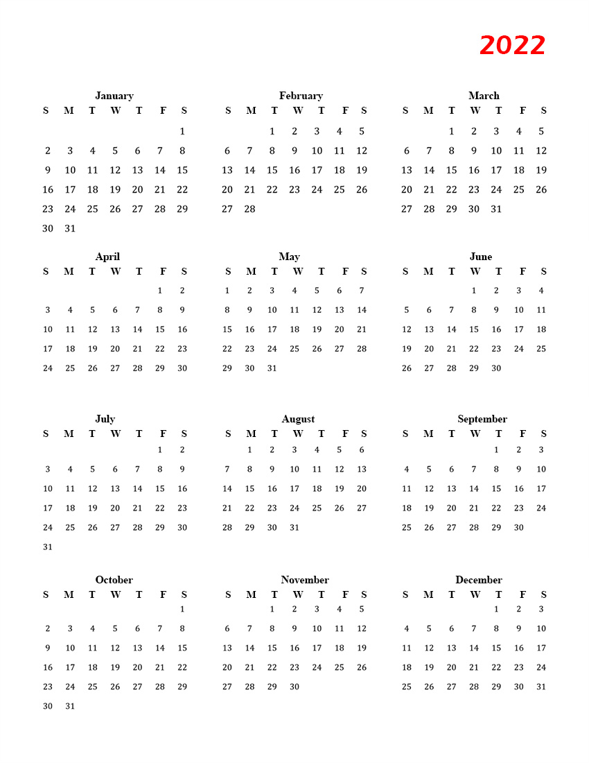 Free Blank Calendar 2022 Template in PDF