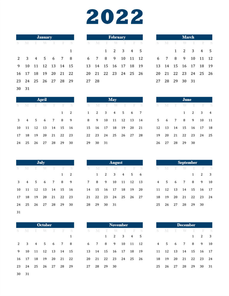  Free  Printable  Calendar  2022 Template in PDF