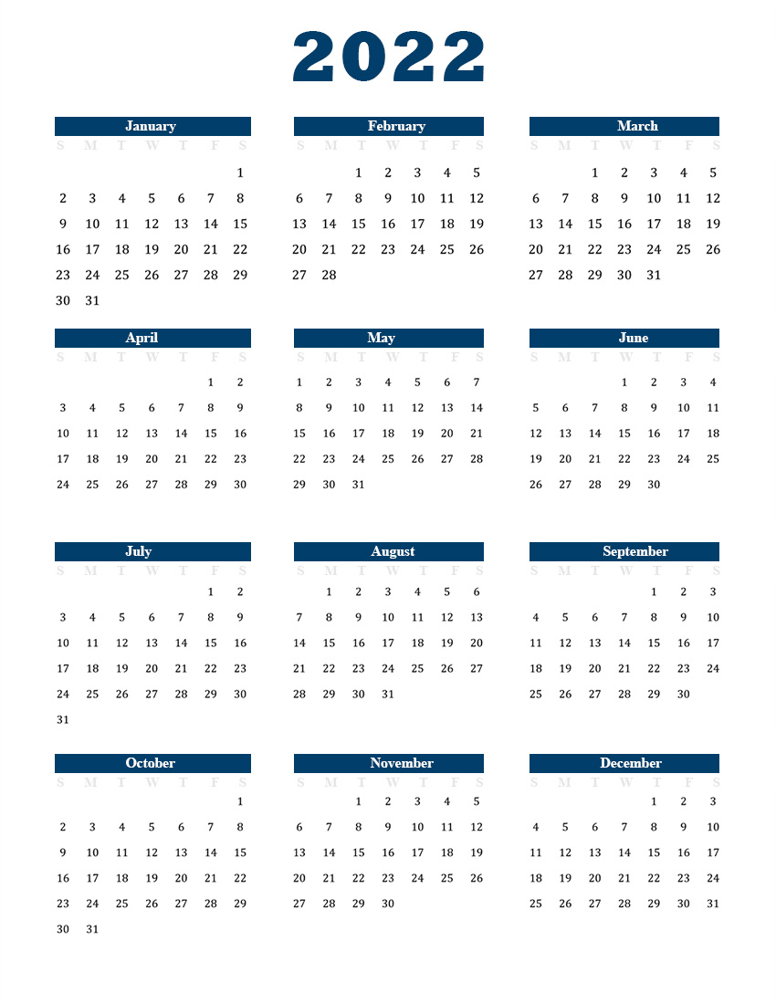 Calendar 2022 Printable Pdf.Free Printable Calendar 2022 Template In Pdf