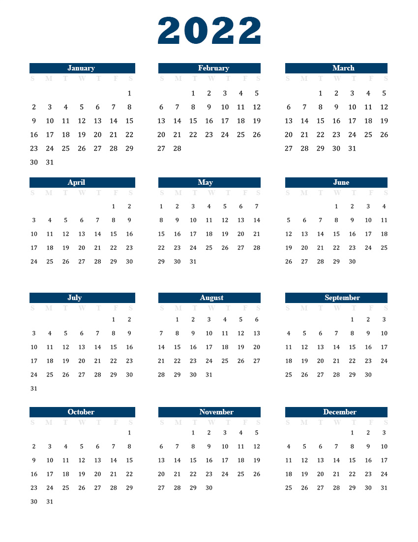 Free Printable Calendar 2022 Template in PDF