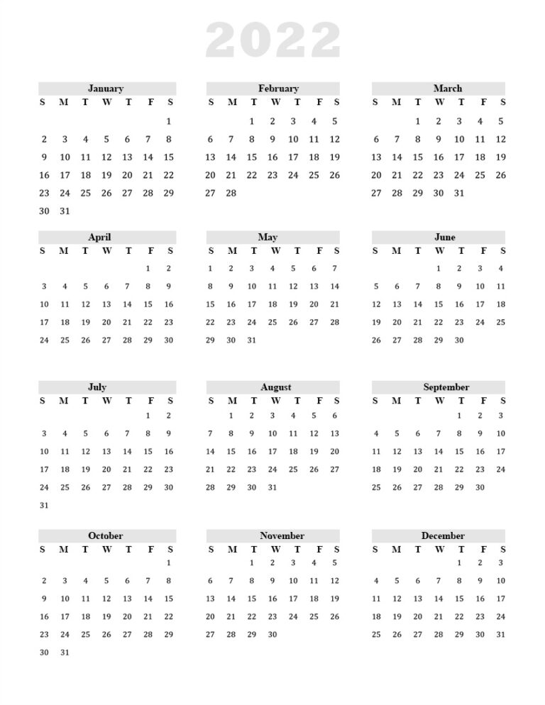 Free Printable Calendar 2022 Template in PDF
