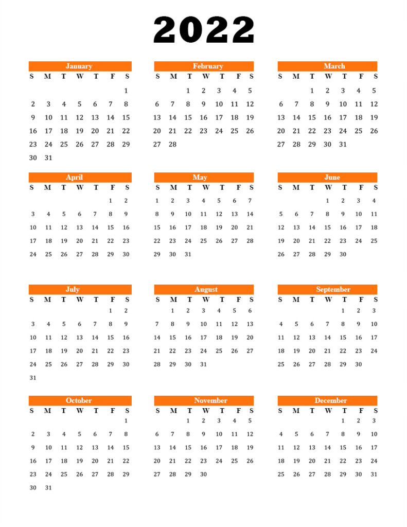 Printable Calendar 2022 Template